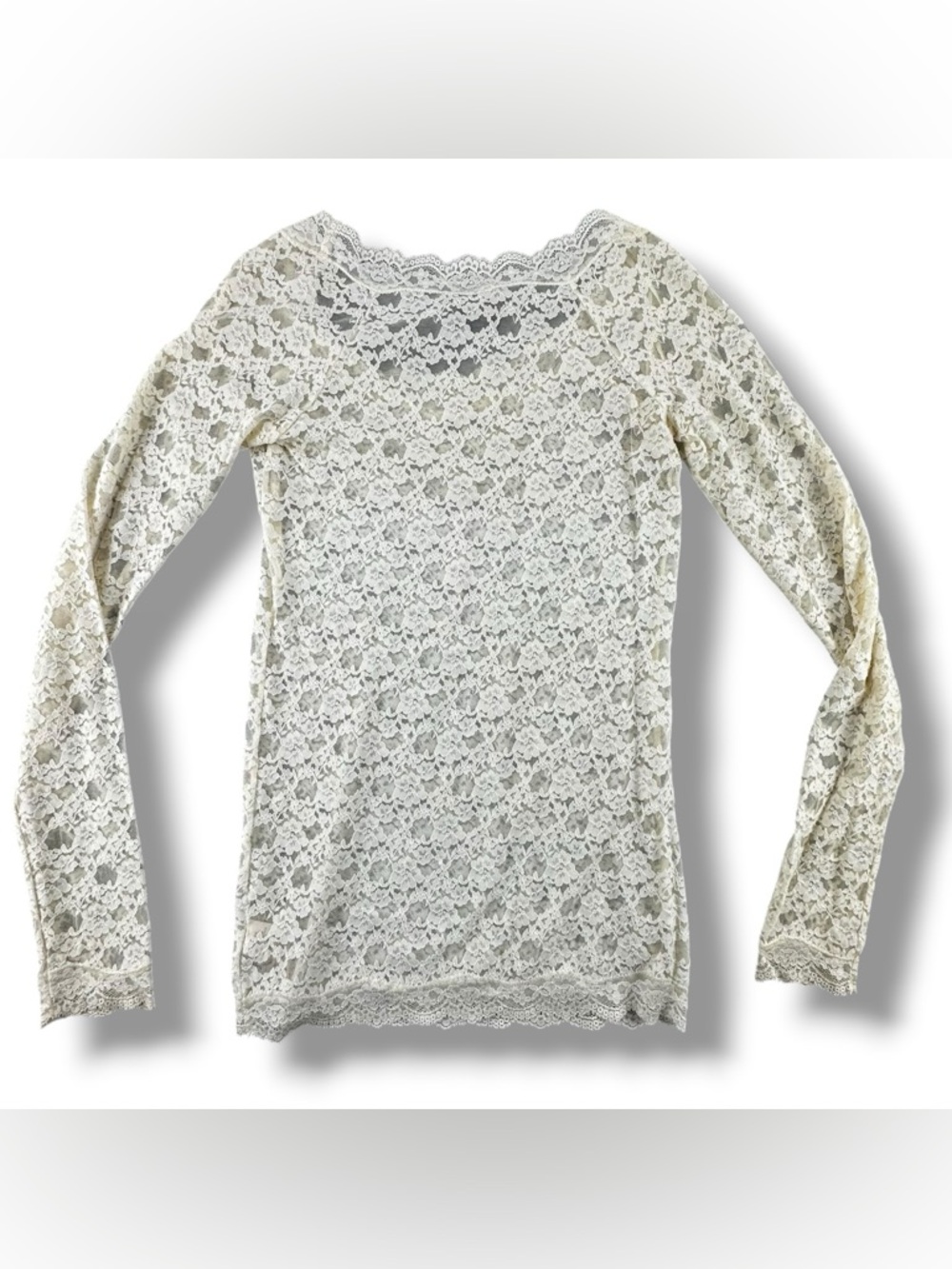 Free People Sheer Floral Lace Long Sleeve Layering Top Cream Size Small - Picture 3 of 7